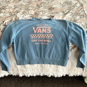 Vans Crop Sweatshirt in Blue with Pink Logo